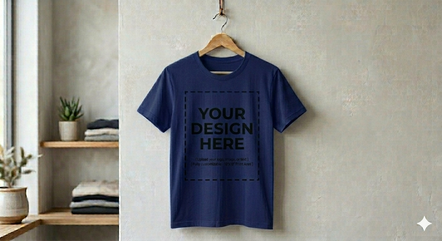 Round Neck Cotton Tshirt - Navy Blue