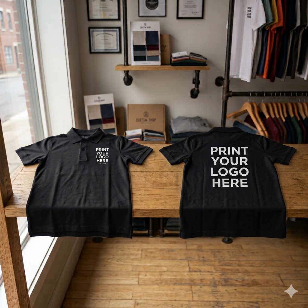 Custom Polo Tshirt Fine Polyster - Black